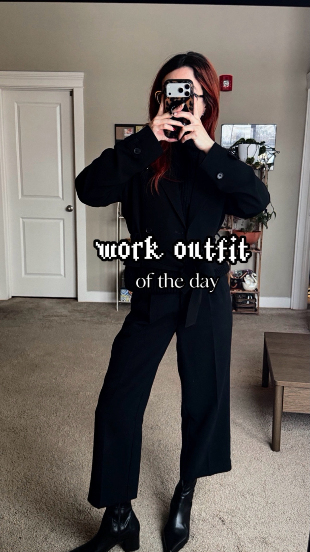 these boots are my new personality trait
sweater - XS
postage trench coat - XS
cropped effortless pants - 0
vagabond giselle boots - 7 TTS

all black style, all black office outfit, work style, aritzia style, aritzia outfits, corporate goth, alternative style, corporate style, all black outfit inspo, winter work outfit

#LTKWorkwear #LTKSeasonal #LTKootd