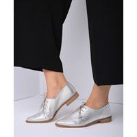 Silver Oxford Woman Shoes, Leather Flat Flat Ties Shoes - Seraphina | Etsy (US)