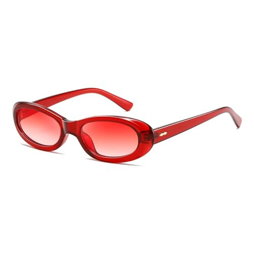 kimorn Retro Oval Sunglasses for Women and Men Fashion Small Oval Sun Glasses 90s Vintage Shades K1702 (Red/Gradient Red) | Amazon (US)