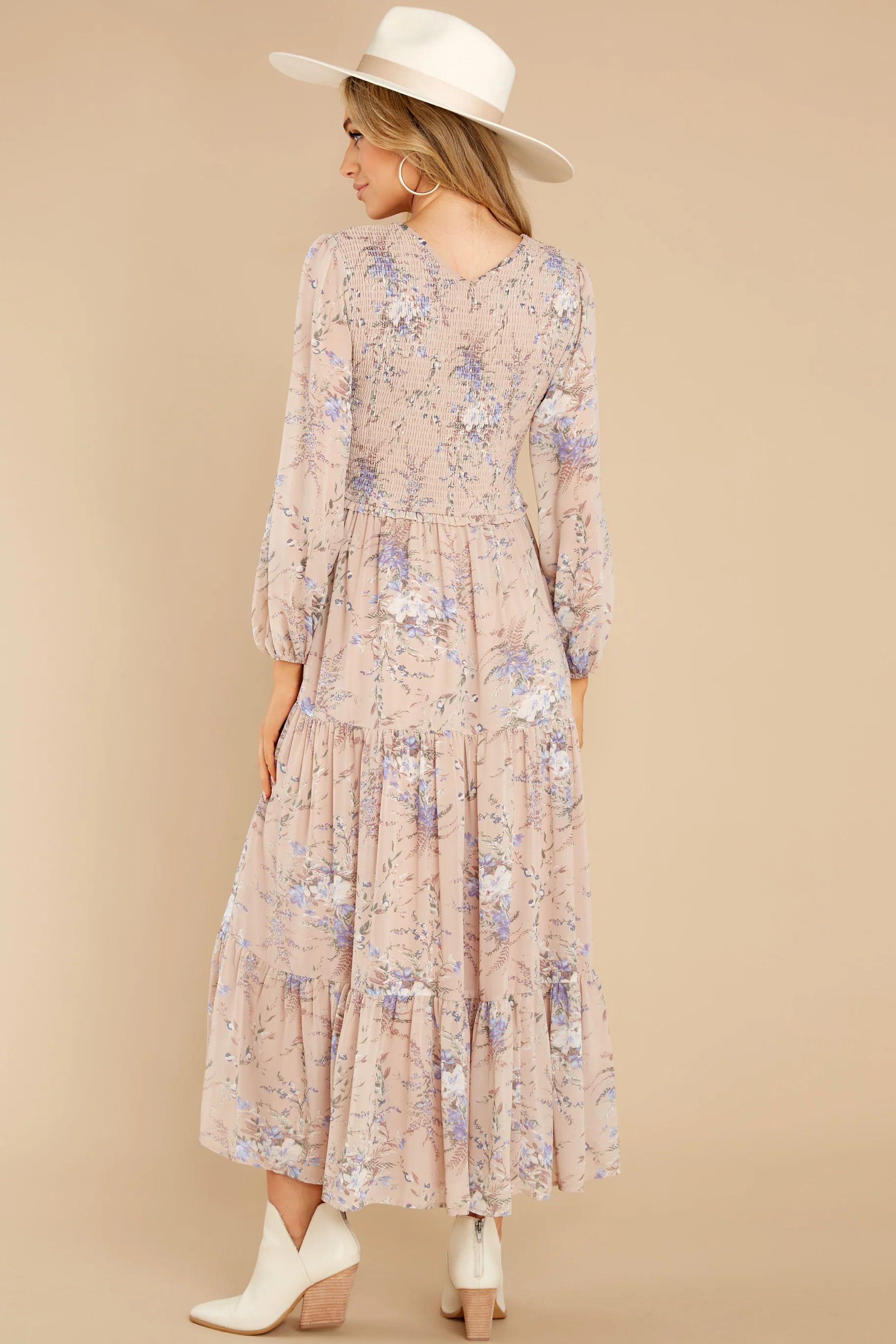 Prolonged Embraces Blush And Blue Floral Print Maxi Dress | Red Dress 