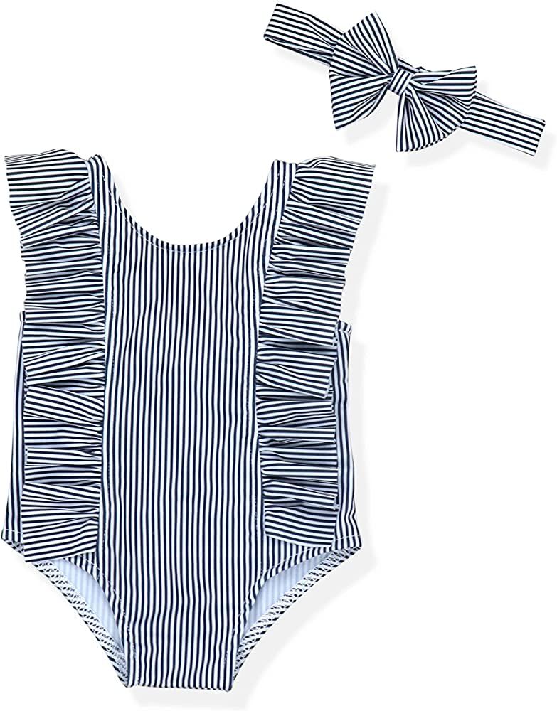 Baby Girl Bikini Striped Beach Swimsuit Ruffles Bathing Suit Swimwear+Headband 2 Pcs Set | Amazon (US)