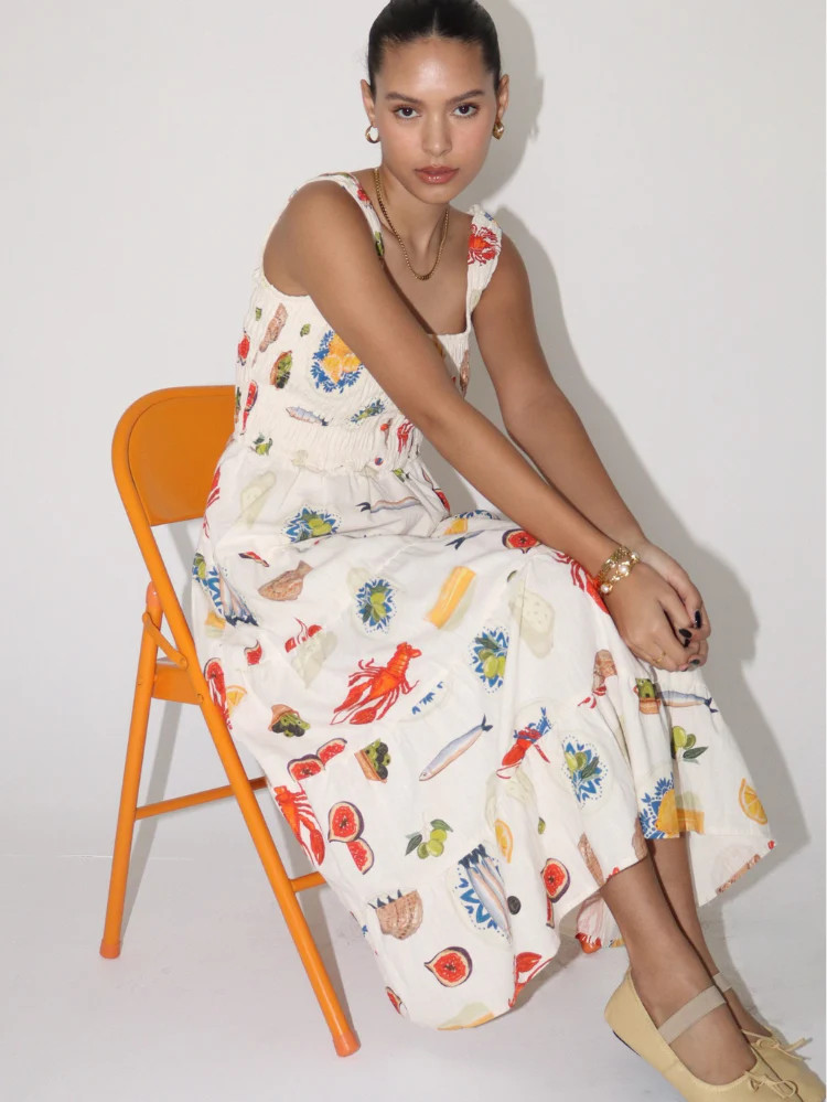 PRE-ORDER - Amalfi Food Print Midi Dress - 6/18 | Confête