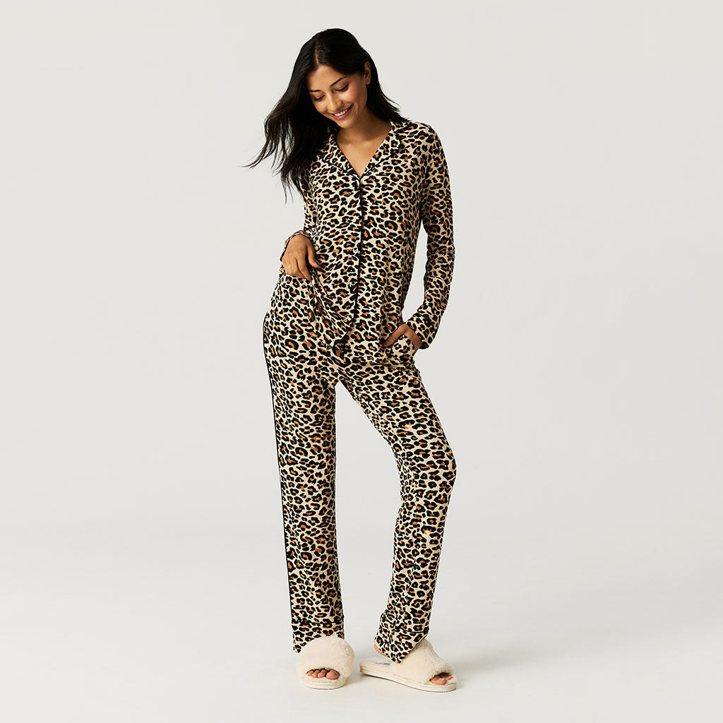Womens Pajamas | Long Sleeve Loungewear | Lana Leopard Tan | Posh Peanut