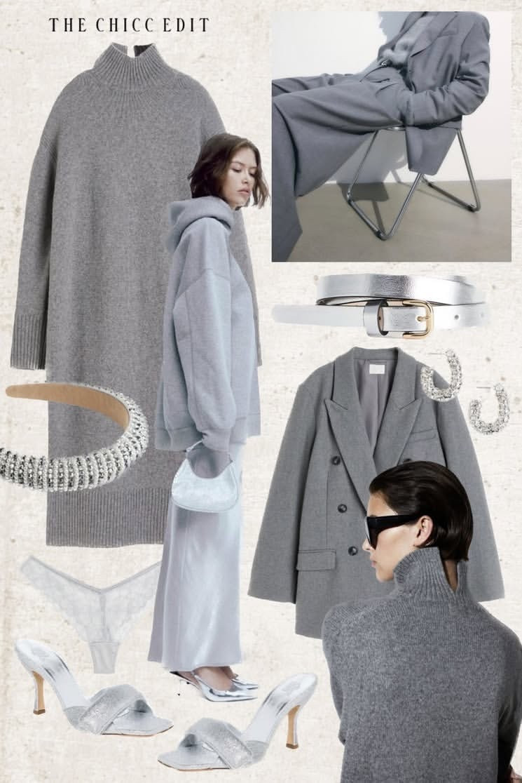 Gray and silver ✍🏻 

#gray #dress #blazer #accessories #shoes bag coat headband heels sandals sweater boots joggers belt panties thong Ysl brooch earrings ring Amazon revolve Nordstrom 

#LTKgrwm #LTKootd #LTKOver40