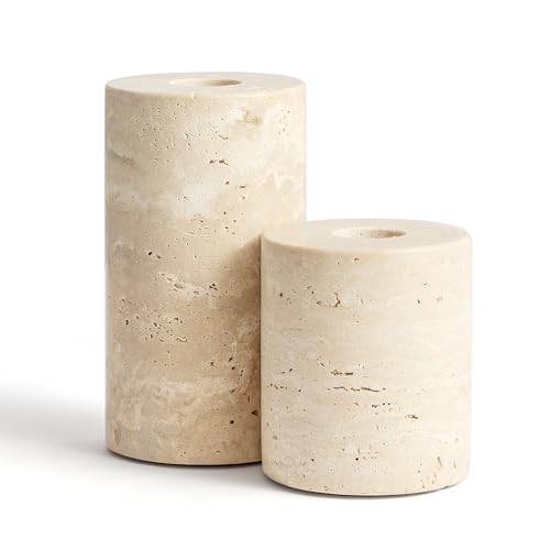 WORHE Candle Holders True Natural Marble Set of 2 Decorative Candlestick Holder for Table Centerpieces Home Dinning Party Wedding Birthday Premium Candles Stand for 3/4 inch Candles Beige (ZT017R) | Amazon (US)
