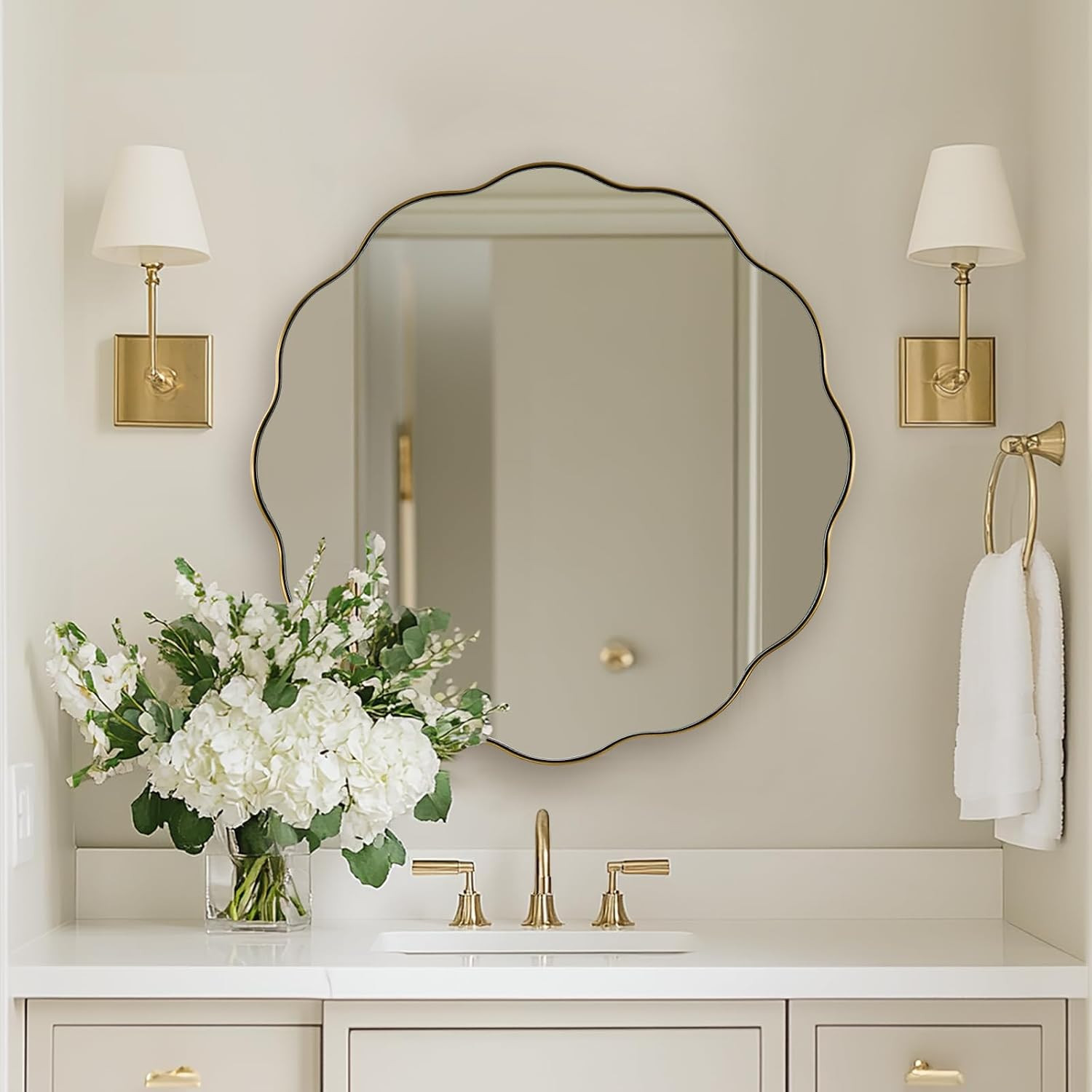 Brushend Gold Round Wall Mirror 32 Inch, Brass Round Bathroom Mirrors for Over Sink, Anti-Rust Brass Circle Mirror for Bathroom, Entryway | Amazon (US)
