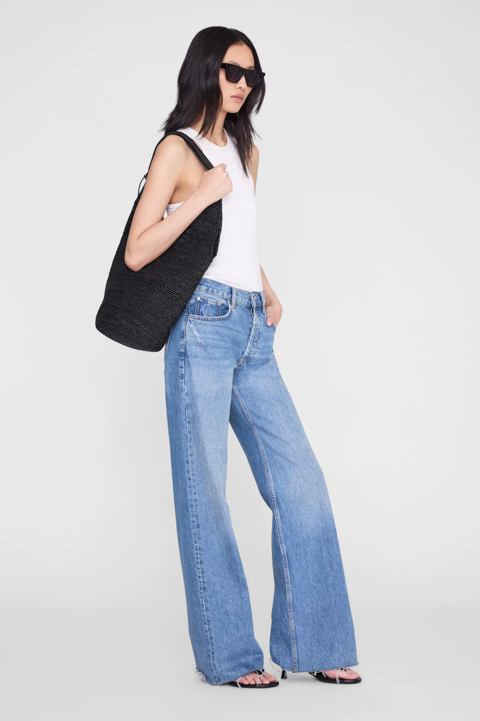 Leah Hobo Bag Plain Raffia - Black | Anine Bing