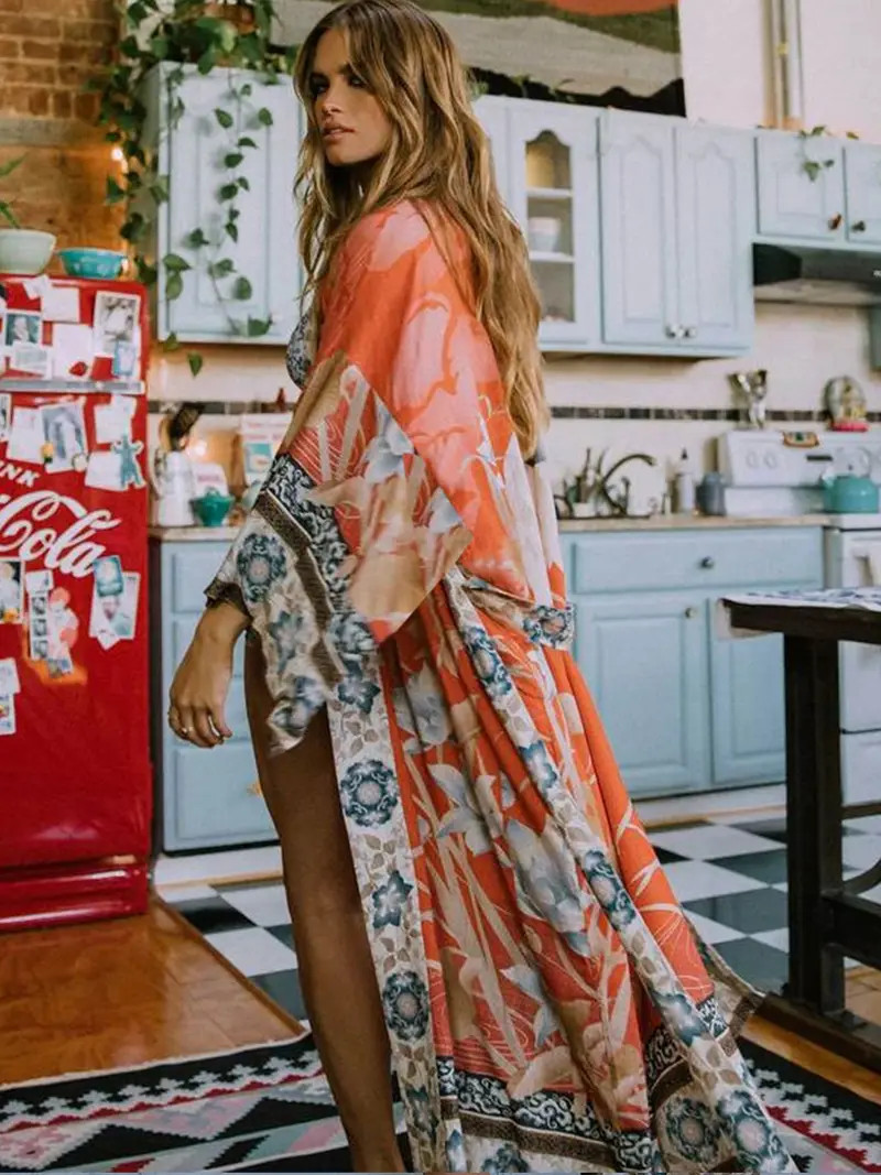 Ethnic Tribal Pattern Contrast Trim Long Robe Loose Baggy - Temu | Temu Affiliate Program