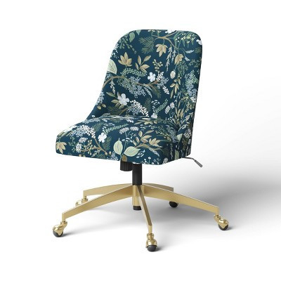 Rifle Paper Co. x Target Juniper Forest Desk Chair: Brass-Tone Metal Legs, Floral Upholstery, Armless Design | Target