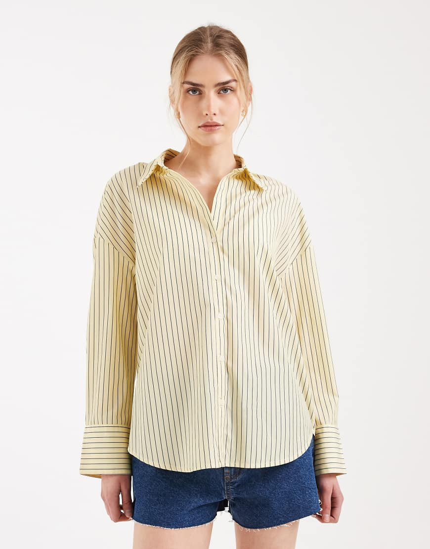 ONLY oversized shirt in light yellow stripe | ASOS (Global)