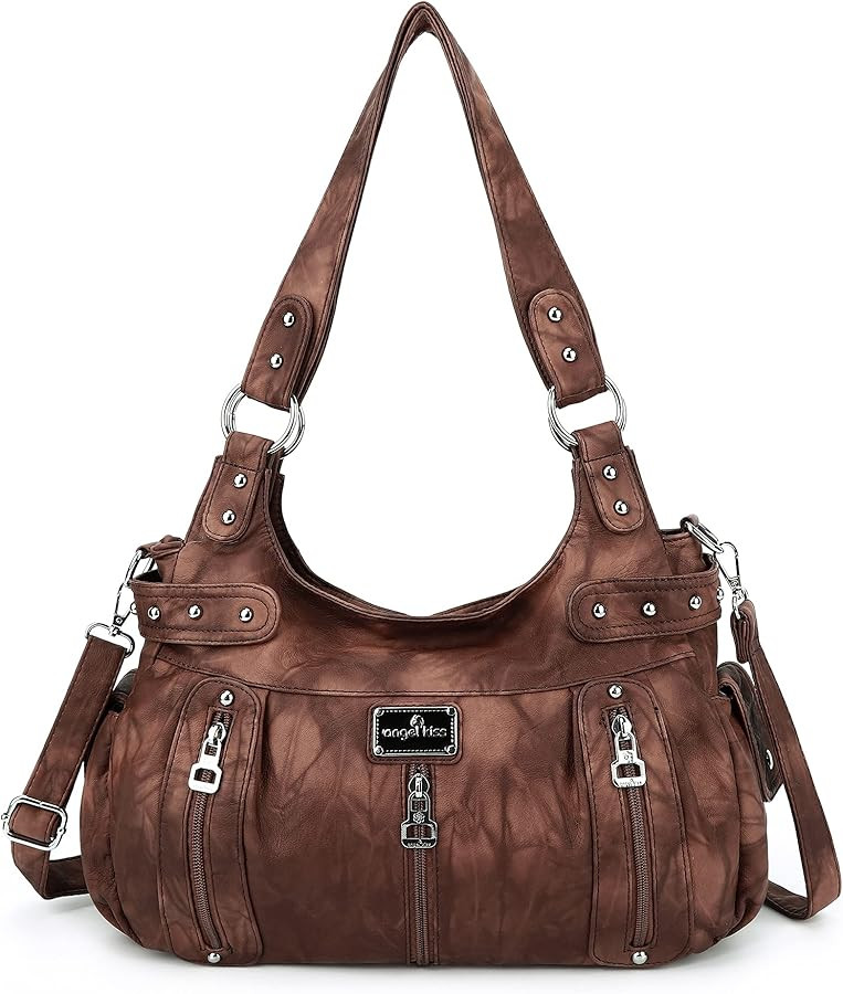 Angelkiss Large Purses and Handbags for Women Washed Faux Leather Crossbody Hobo Satchel Shoulder... | Amazon (US)