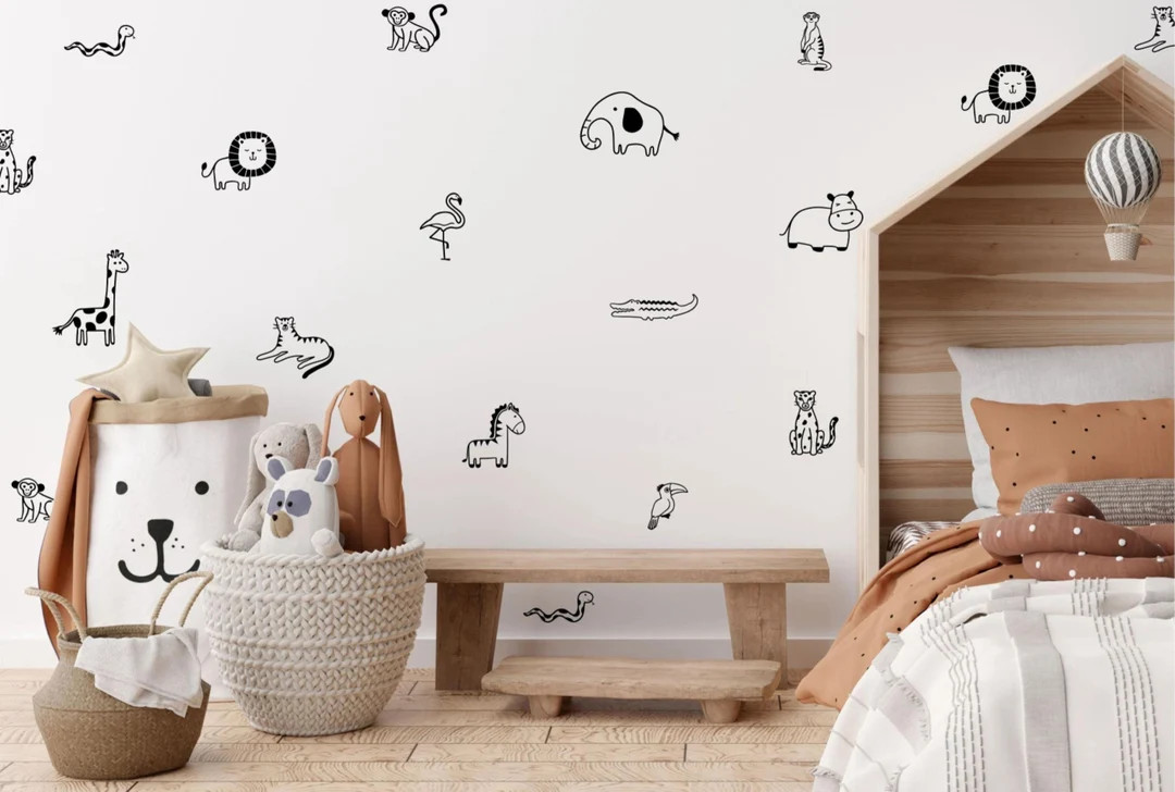 Jungle Animal Wall Decals Safari Nursery / Jungle Nursery Decor / Modern Kids Room / Removable De... | Etsy (US)