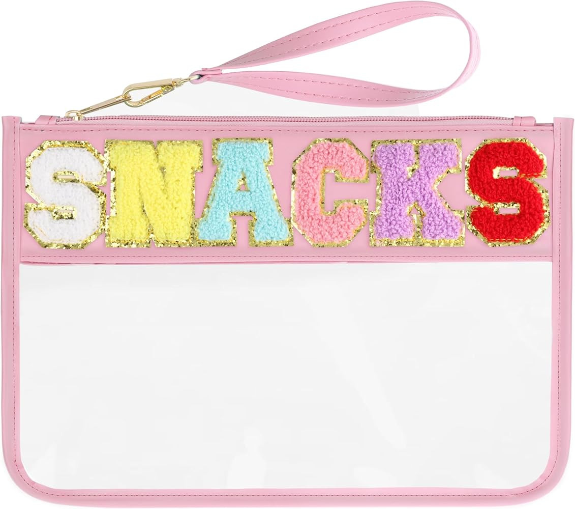 Snack Bags Pouch Travel Makeup Bag Chenille Letter Patch - Waterproof Nylon Clear Cosmetic Bag/To... | Amazon (US)