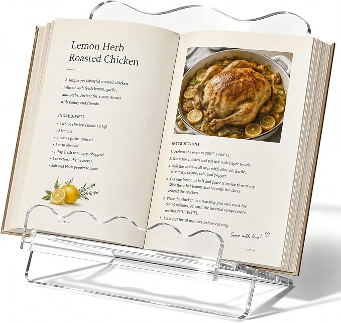 Clear Acrylic Cookbook Stand, Scalloped Edge Recipe Holder | Amazon (US)