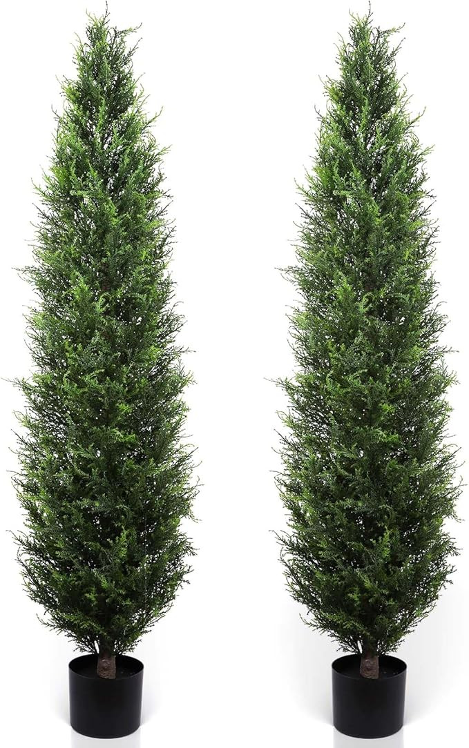 Artificial Cedar Topiary 5ft Fake Cypress Trees Faux Cedar Potted Plants Silk Pine Cypress for Ou... | Amazon (US)
