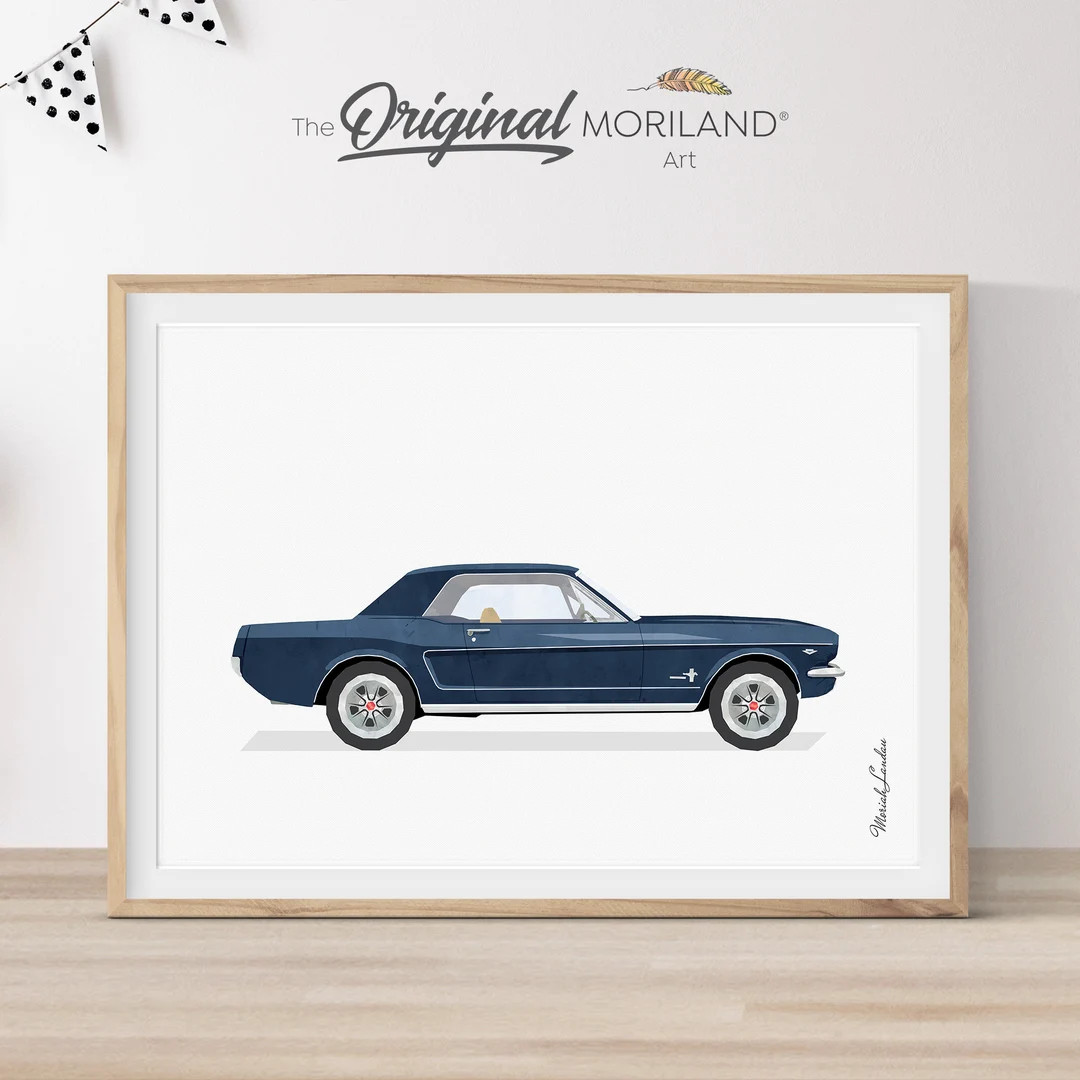 Navy Blue Classic Muscle Car Print, Classic Car Printable Wall Art, Boy Girl Nursery Décor, Car ... | Etsy (US)