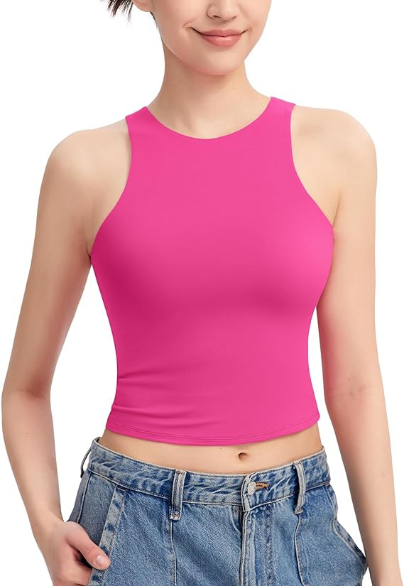 PUMIEY Women's High Neck Tank Top Sleeveless Summer Crop Tops for Women Smoke Cloud Pro Collectio... | Amazon (US)