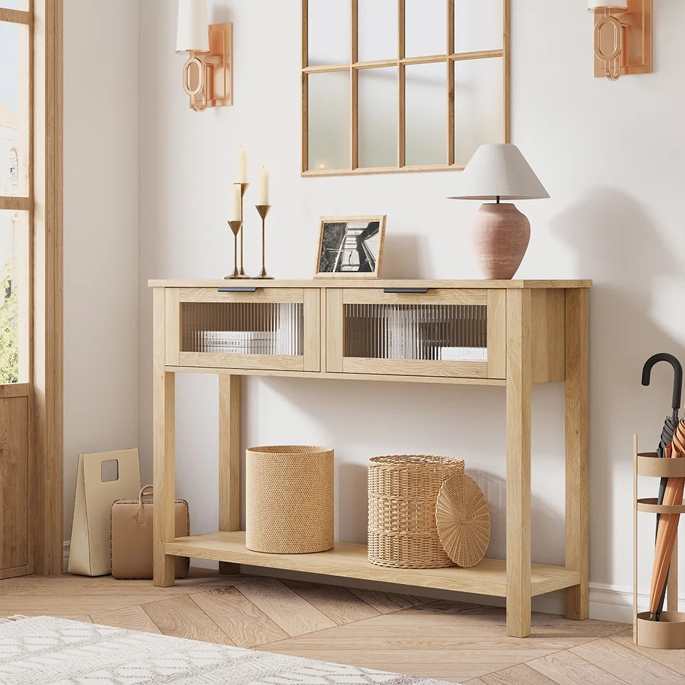 Whizmax Entryway Table, Wood Console Table with 2 Glass Drawers, 2 Tier Sofa Table with Storage f... | Walmart (US)