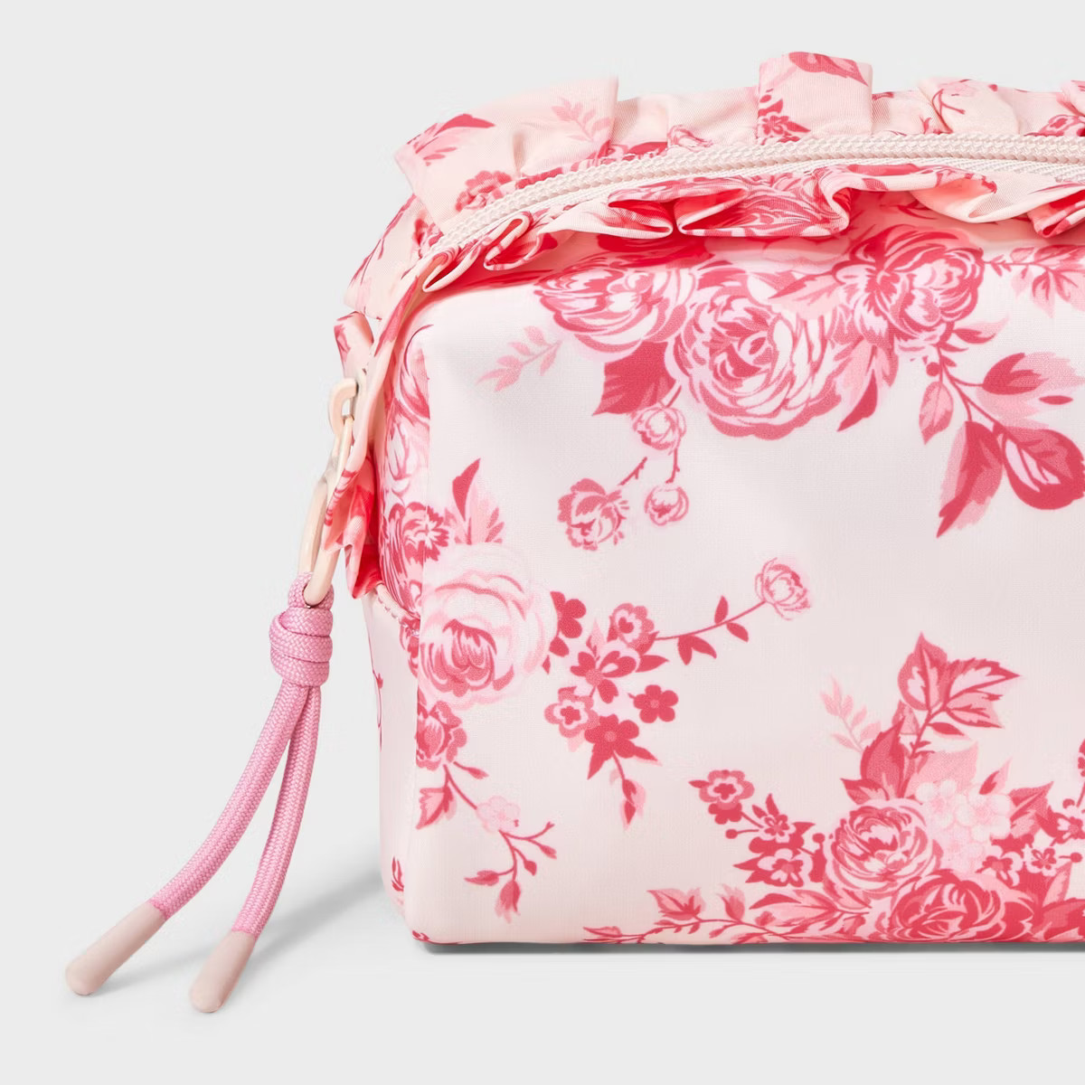 Girls' Ruffled Floral Printed Cosmetic Pouch - art class™ Pink/White | Target