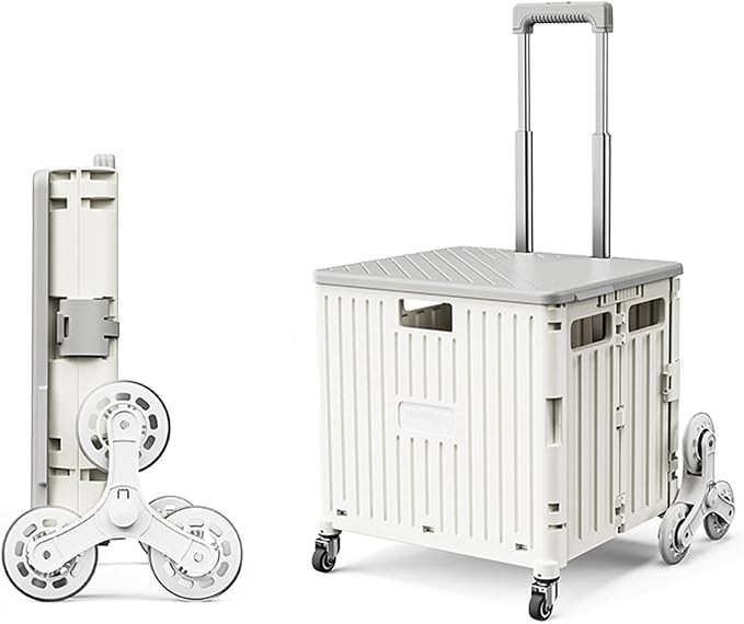 Foldable Plastic Book Cart - 45L Portable Shopping Cart On Wheels, with Secure Lid, Garden Cart f... | Amazon (US)