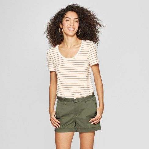 Women's Standard Fit Striped Any Day Short Sleeve Scoop Neck T-Shirt - A New Day™ | Target