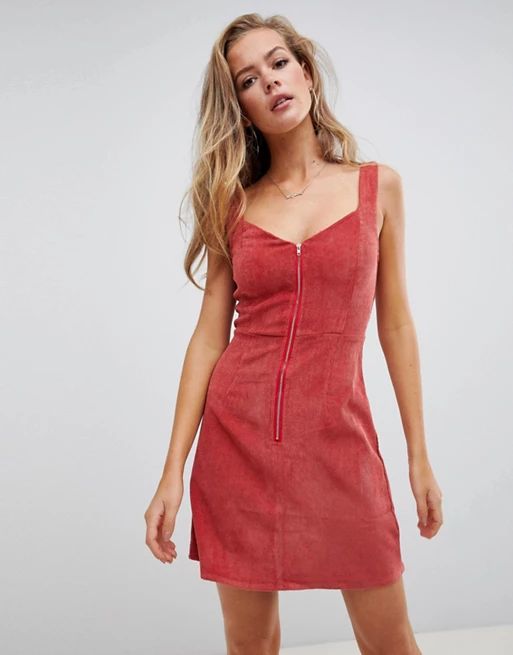 Missguided zip through cord mini dress in rust | ASOS US