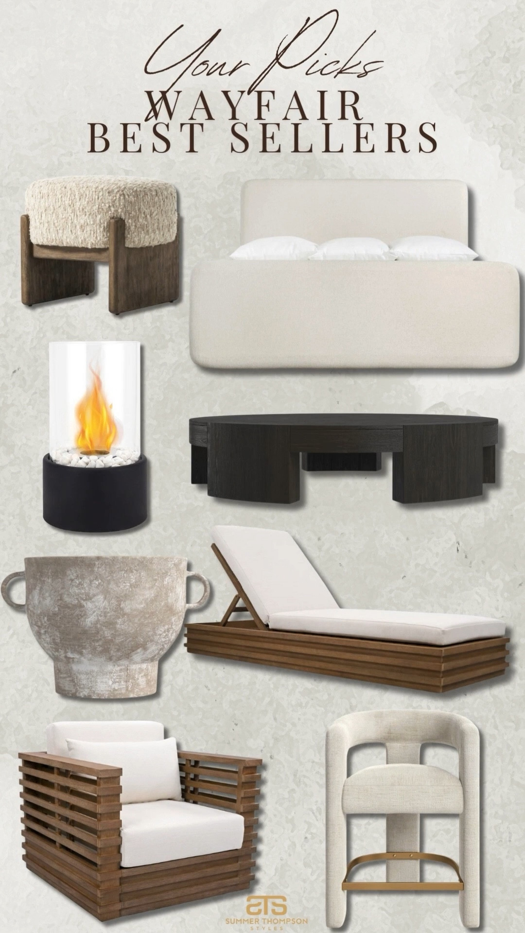 Wayfair pieces you all are buying! 

Modern home. Neutral home. Wayfair. Best sellers. Trending. Patio furniture. Fire pit. Stool. Ottoman. Upholstered bed. Bar stool  

