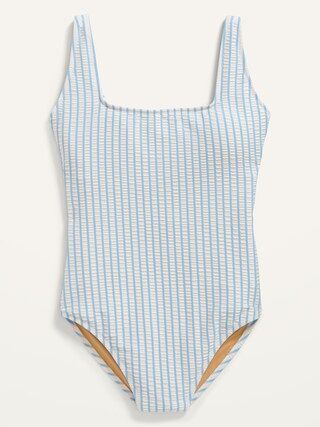 Square-Neck Striped Seersucker One-Piece Swimsuit for Women | Old Navy (US)