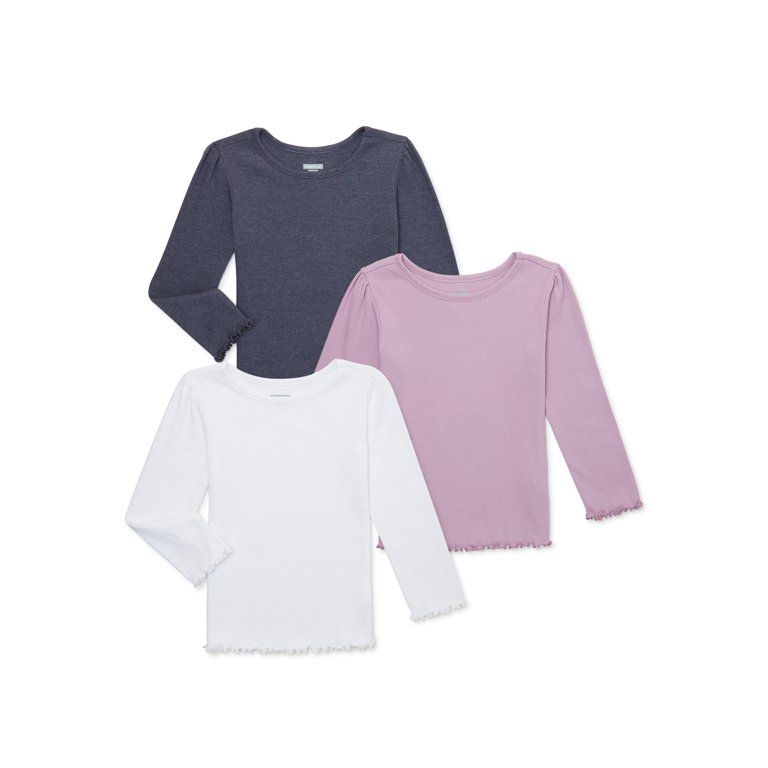 Garanimals Baby and Toddler Girls Ribbed Top with Long Sleeves, 3-Pack, Sizes 12M-5T - Walmart.co... | Walmart (US)