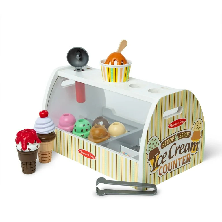 Melissa & Doug Wooden Scoop and Serve Ice Cream Counter With Play Food and Accessories (28 Pcs) | Walmart (US)