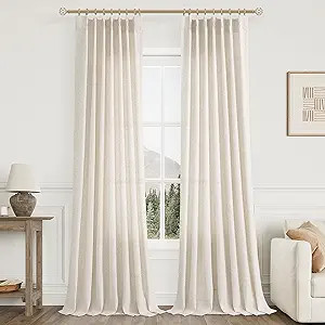 Pinch Pleated Linen Curtains 108 Inches long for Living Room 2 Panels Set Cream Beige Flax Pleat ... | Amazon (US)