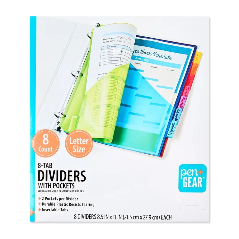 Pen+Gear Vibrant Color 8-Tab Dividers with Pockets | Walmart (US)