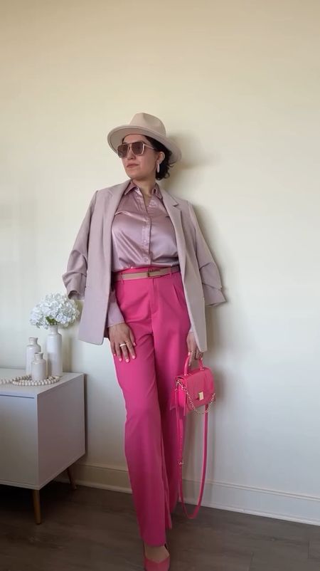 Pink outfit, spring outfit, workwear, work outfit, pink pants, pink bag, blazer 

#LTKstyletip