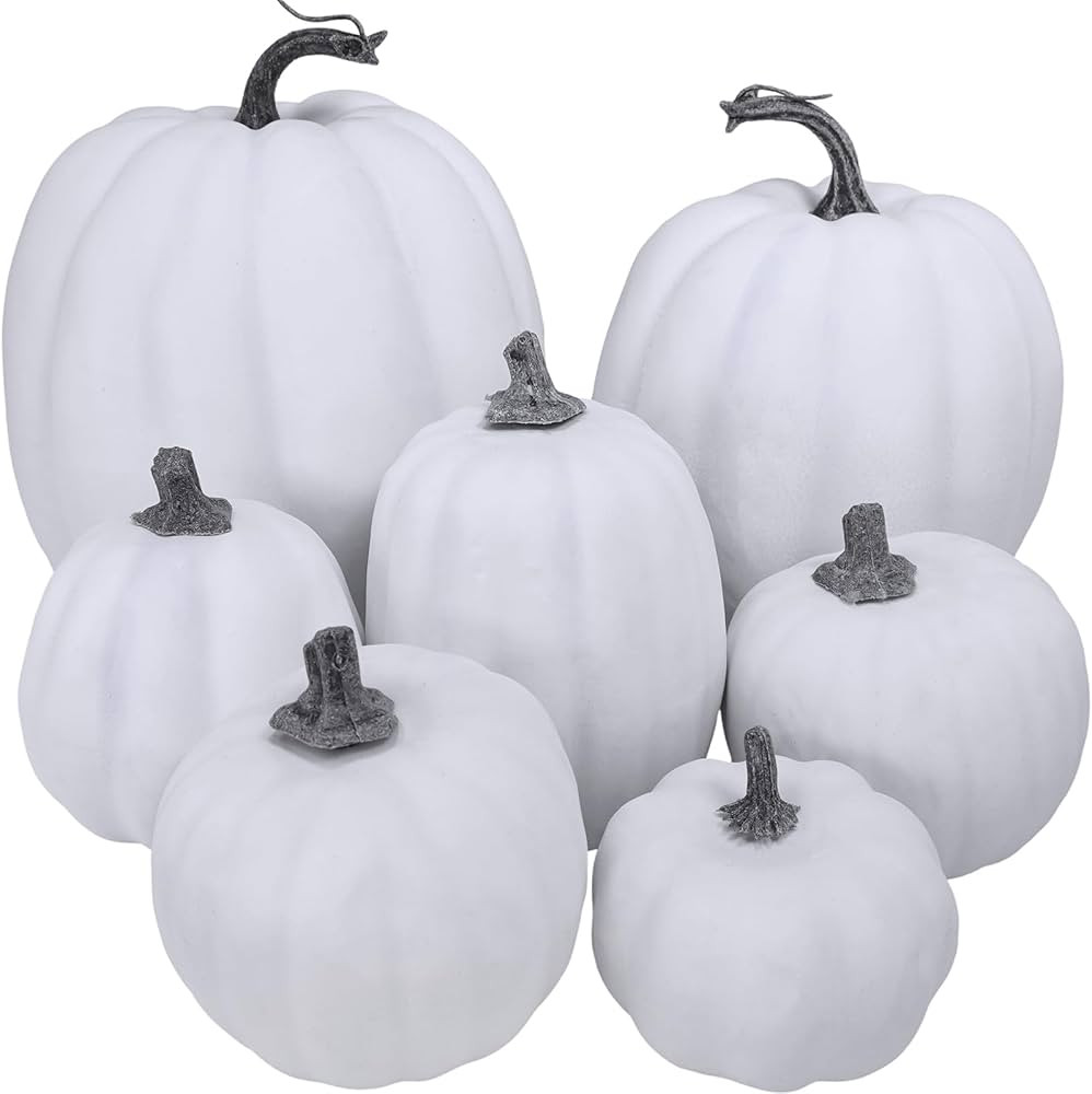 7 Pcs Assorted Sizes Fall Artificial Pumpkins Harvest Pumpkins Faux Foam Pumpkins for Fall Autumn... | Amazon (US)