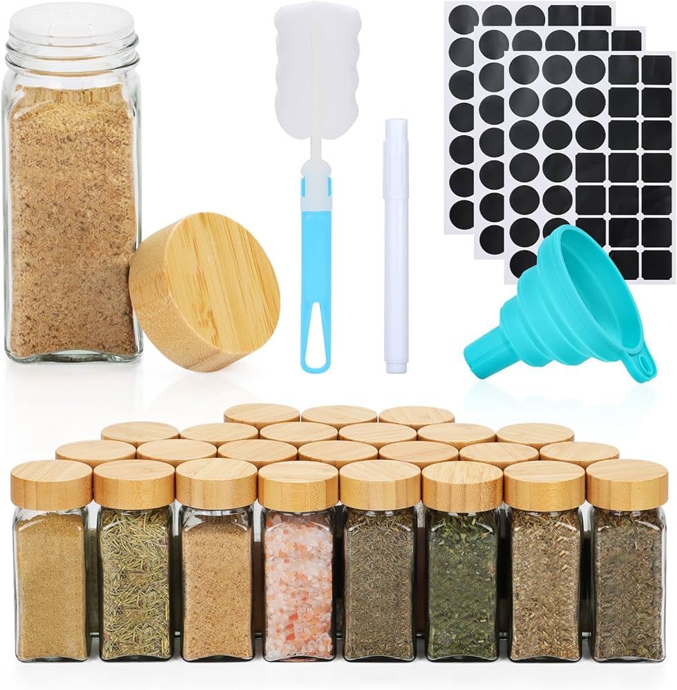 Woisut Spice Jars with Labels, 24 Pcs Glass Spice Jars with Bamboo Lids 4 oz Seasoning Organizer,... | Amazon (US)