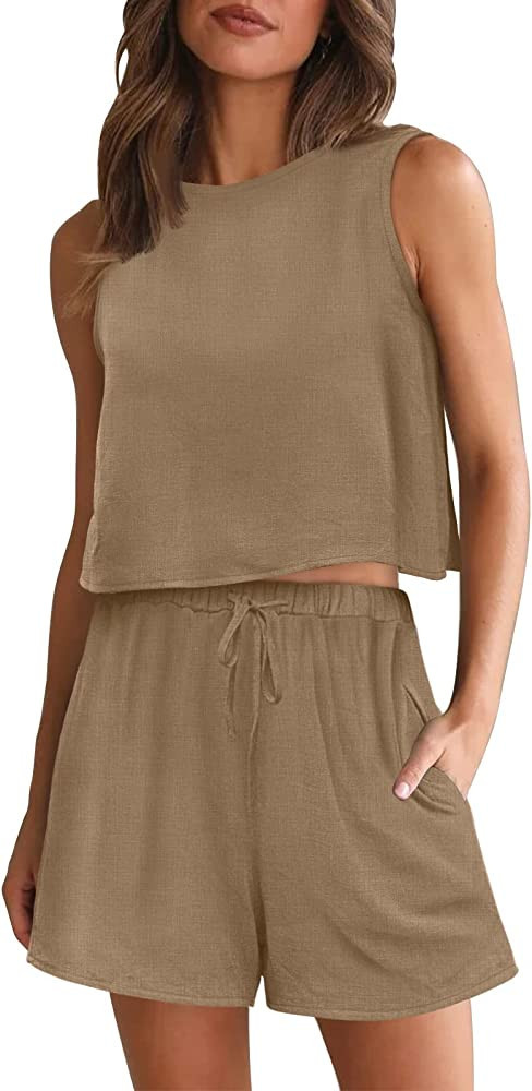 AUTOMET Women 2 Two Piece Tan Shorts Brown Shirt Tan Shirt Brown Shirt Matching Sets | Amazon (US)
