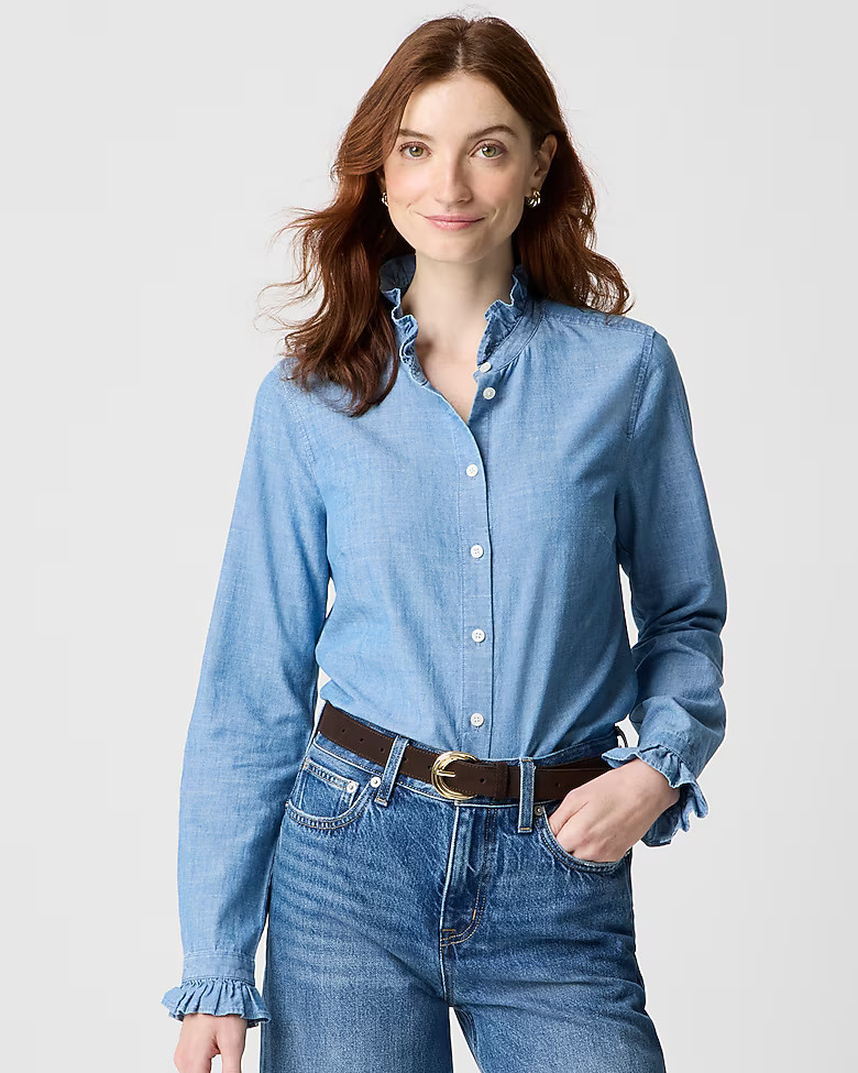 Chambray ruffle button-down top | J.Crew Factory