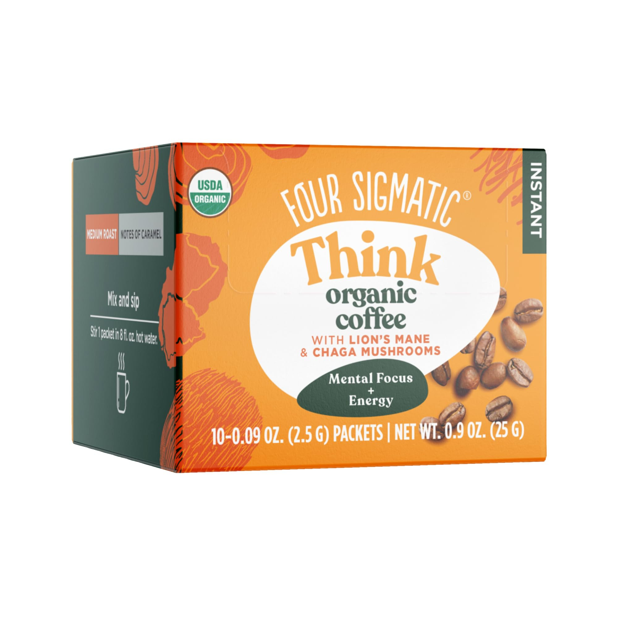 Four Sigmatic Focus Organic Mushroom Coffee | Instant Mushroom Coffee Mix with Lion's Mane, Chaga and Rhodiola for Better Focus and Immune Support | 10 Packets | Amazon (US)