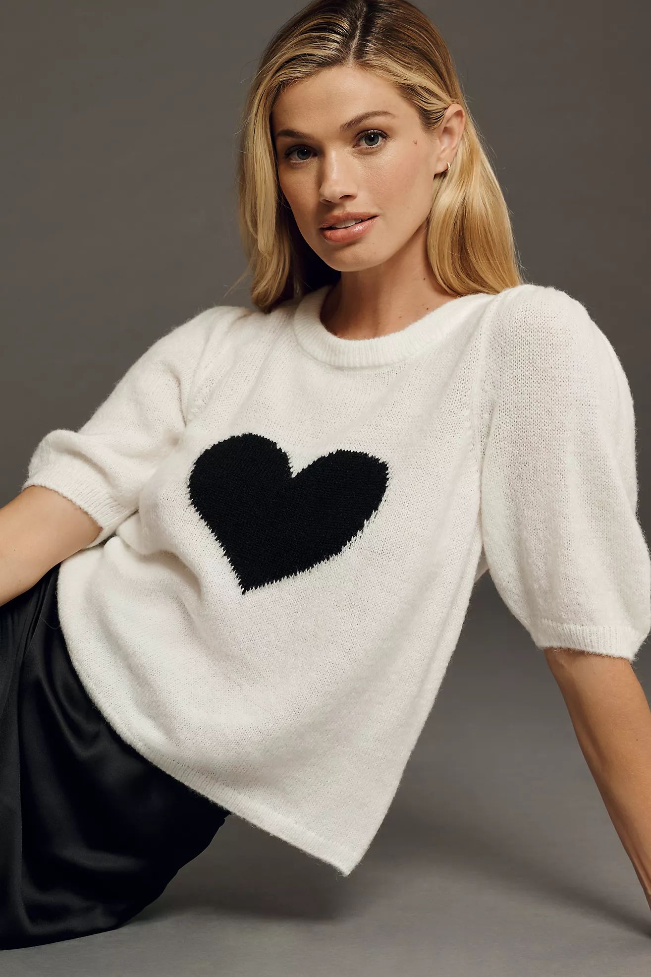 Maeve Short-Sleeve Puff Heart Sweater Tee | Anthropologie (US)