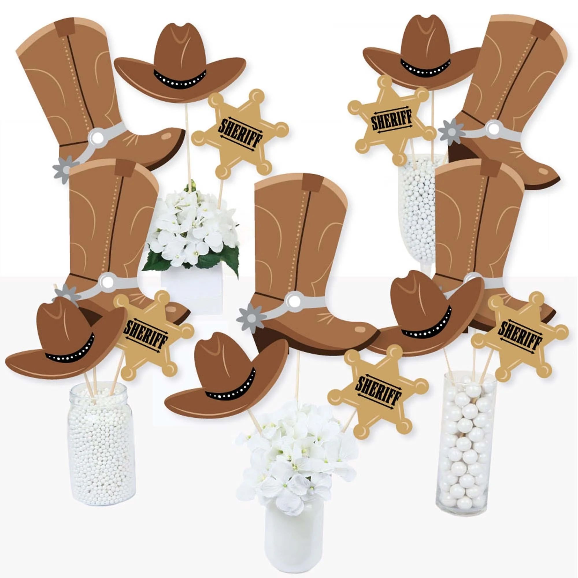 Western Hoedown - Wild West Cowboy Party Centerpiece Sticks - Table Toppers - Set of 15 | Big Dot of Happiness