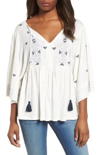 Women's Caslon Embroidered Peasant Top, Size Small - Ivory | Nordstrom
