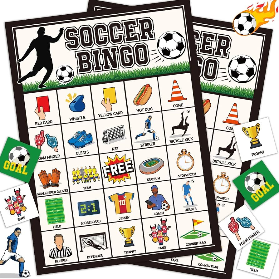 Soccer Bingo Game for Kids 24 Players Soccer Party Card Game for Large Groups Bingo Set Board Tab... | Amazon (US)