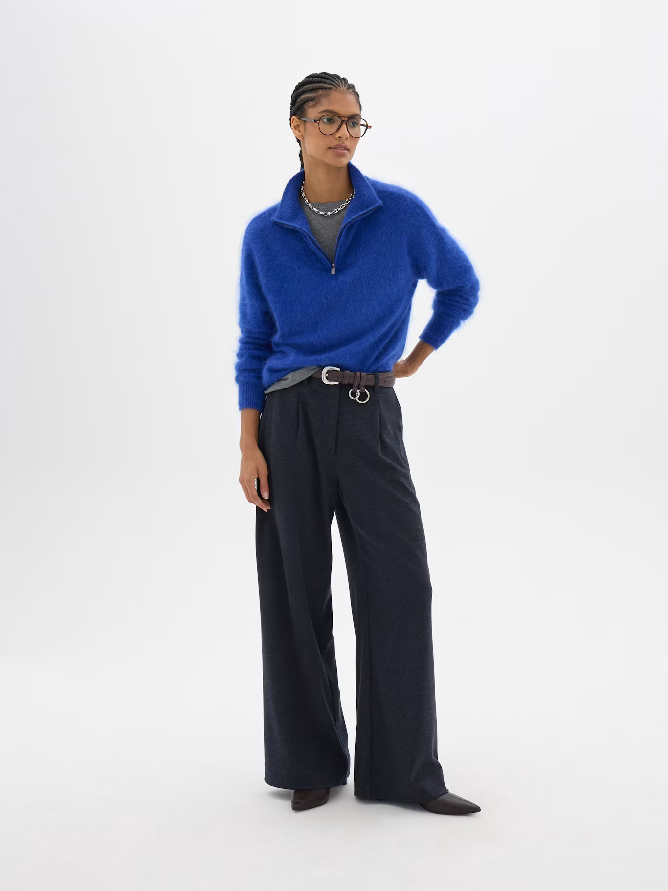 Seraphine Brushed Wool Quarter Zip Jumper | Bright Blue | Hush UK