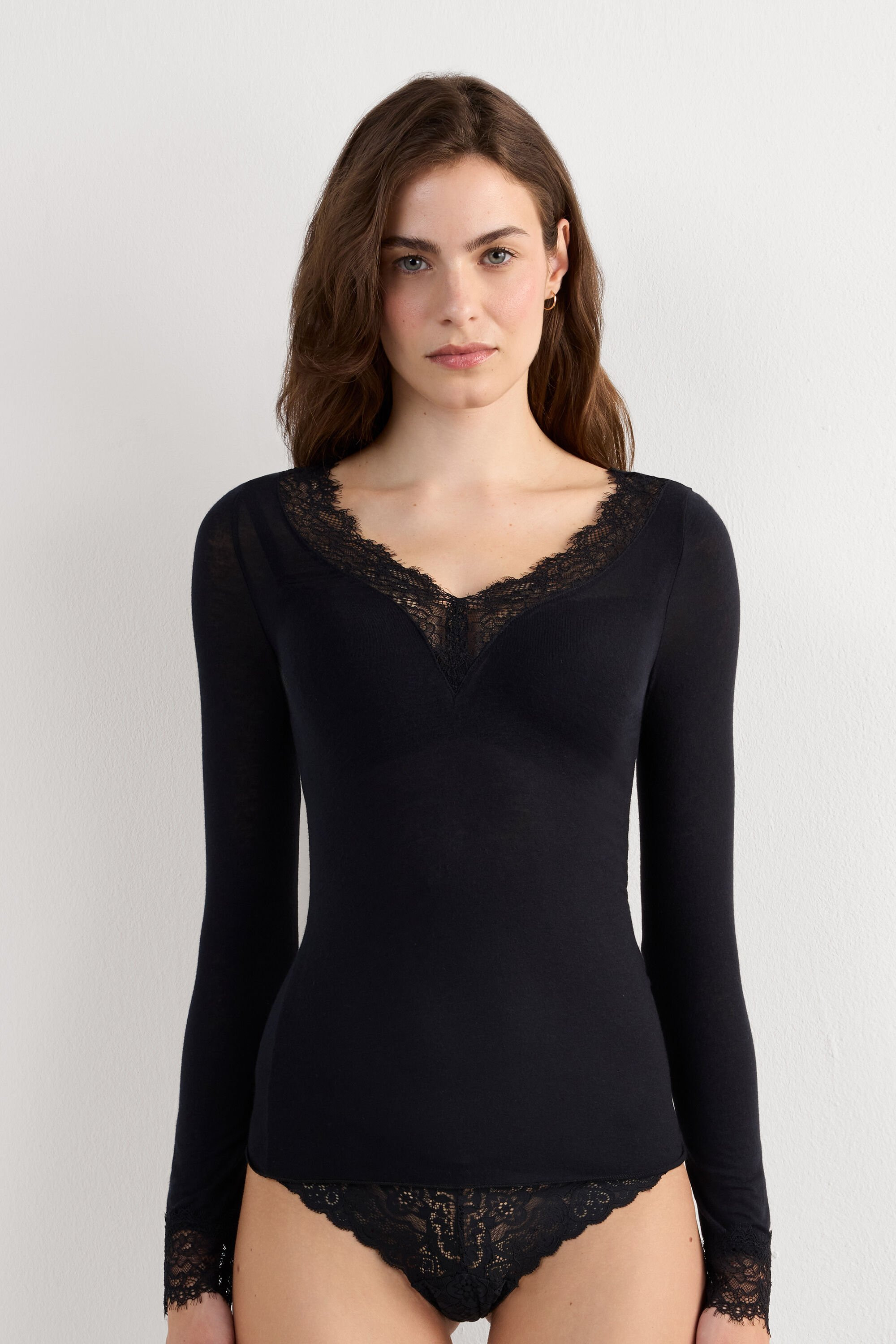 Modal Cashmere Lace Long Sleeve Shirt | Intimissimi | Intimissimi (US)