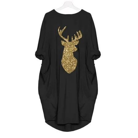 HGWXX7 Christmas Clothes Womens Plus Size Loose Tops Dress Ladies O Neck Long Pocket Christmas Dress | Walmart (US)