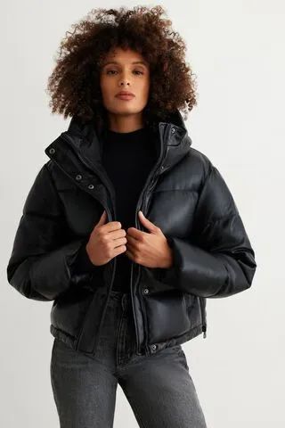 Short Faux Leather Puffer Jacket | Dynamite Clothing