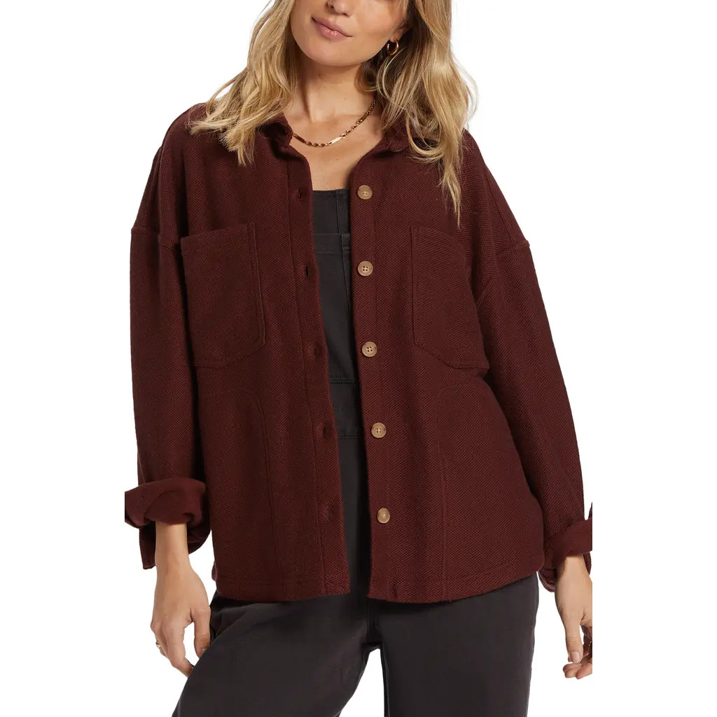 Billabong Everytime Button-Up Shacket in Choc Chip at Nordstrom Rack, Size X-Small | Nordstrom Rack