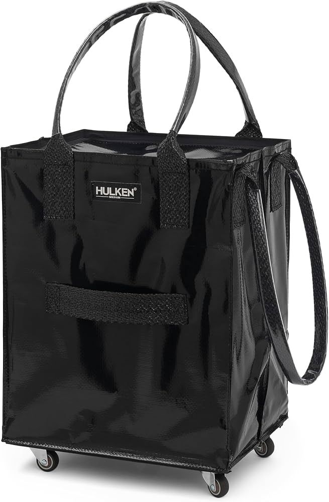 HULKEN - (Medium, Black Reusable Grocery Bag On Wheels, Shopping Trolley, Rolling Tote, Zipper Cl... | Amazon (US)