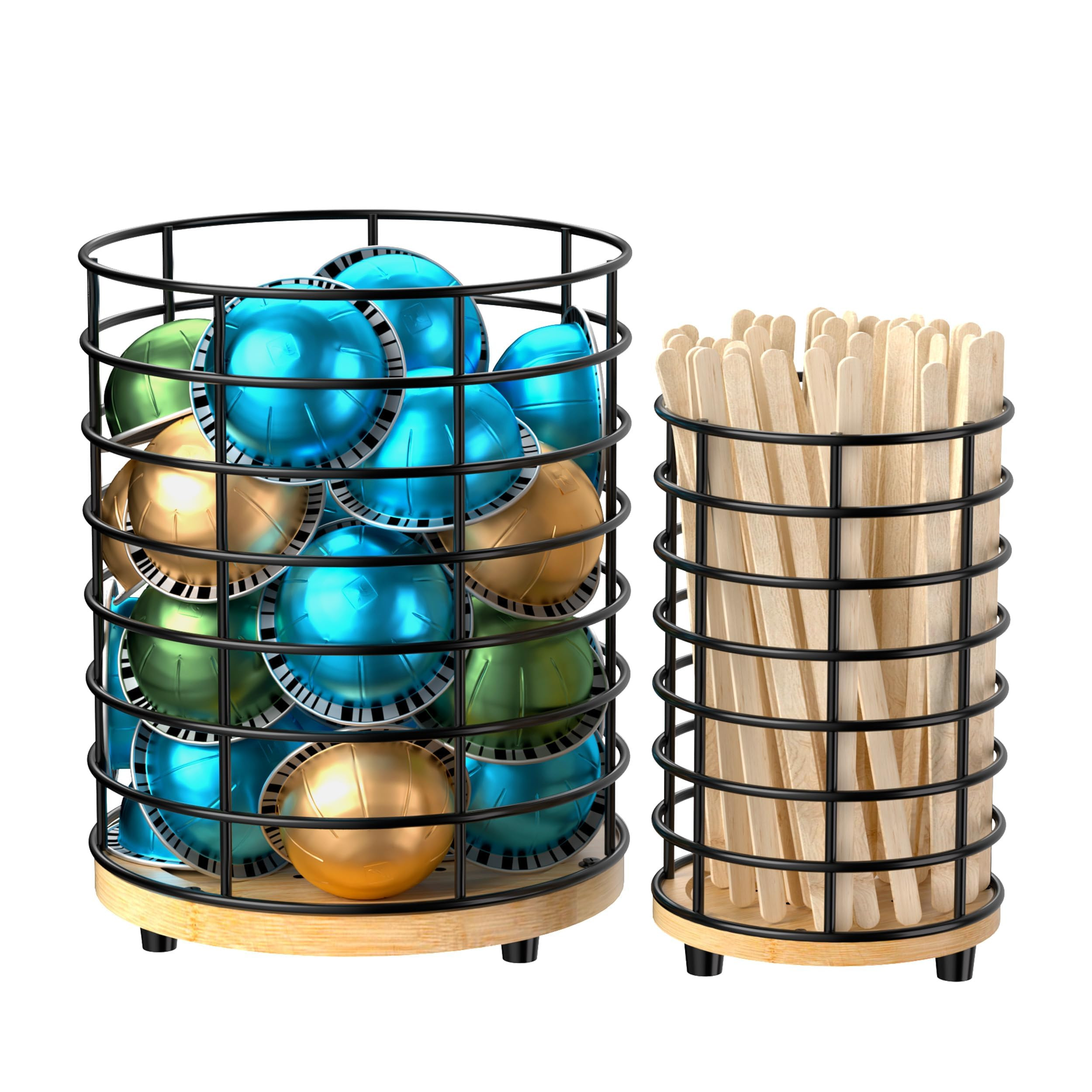 HBlife Coffee Pod Holder & Coffee Stirrers Holder Set, Metal and Wooden Coffee Bar Accessories La... | Amazon (US)