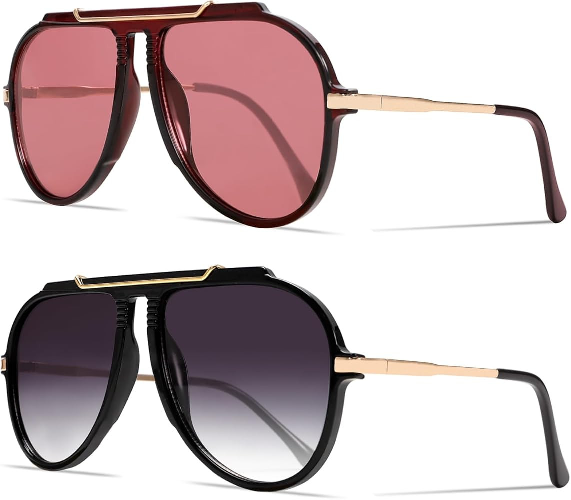 Oversized Aviator Sunglasses for Women Men 2026 70s Retro Gold Metal Sun Glasses Tangle Free Squa... | Amazon (US)